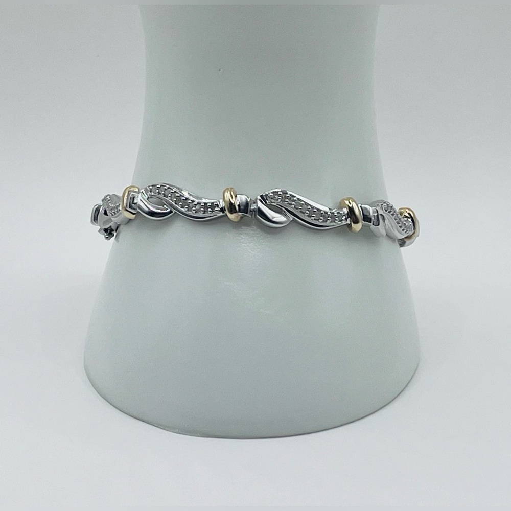 1.00 CT Natural Diamond Silver Two Tone Bracelet - Picture 1 of 6
